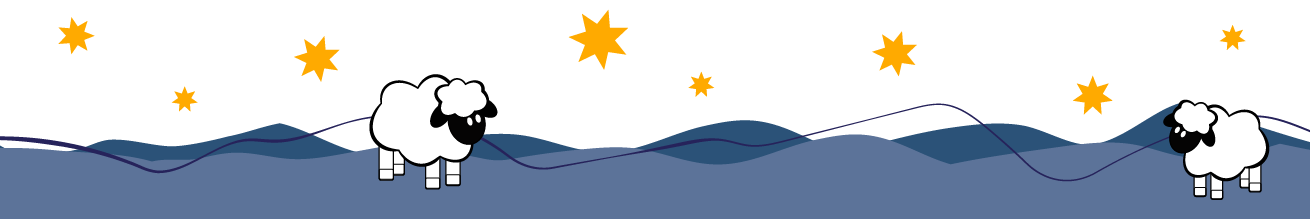Grafik Bergkette mit Rhönschafen und Sternenhimmel.