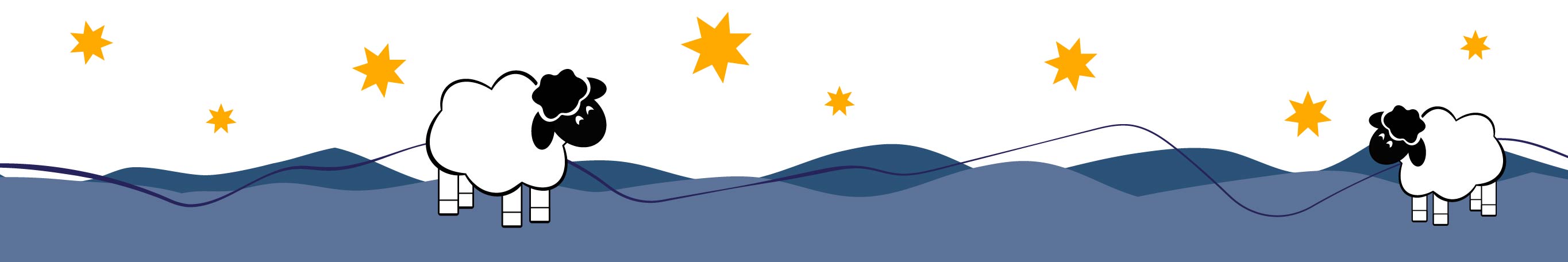 Grafik mit zwei Rhönschafen unterm Sternenhimmel.